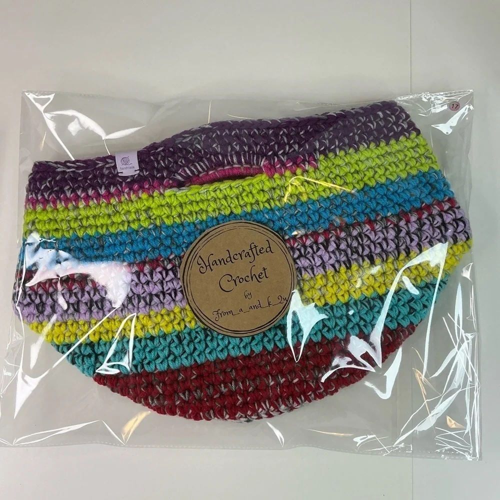 Handcrafted Multicolor Crochet Scrap Woven Tote Bag Basket Storage Handmade Knit